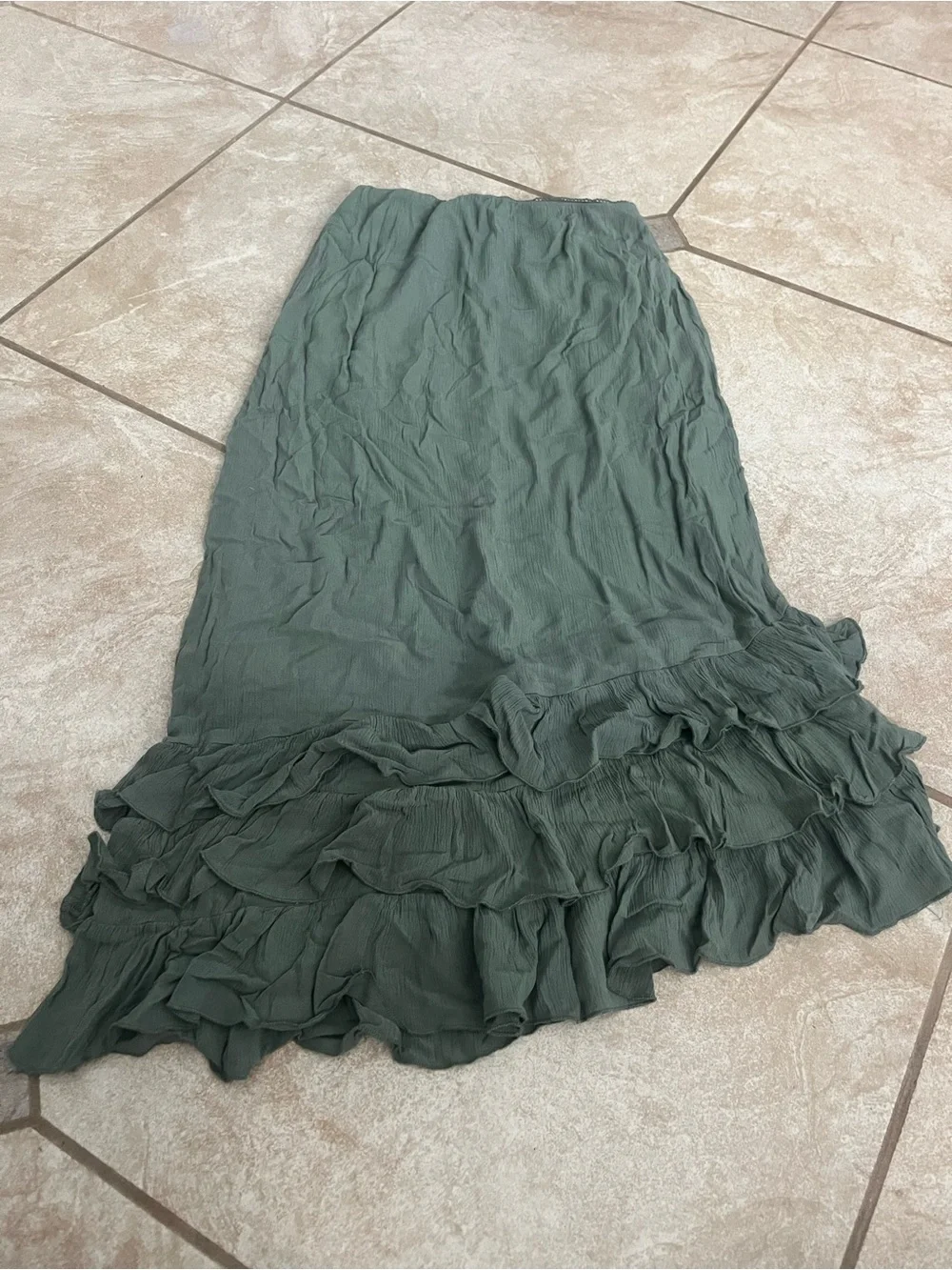 Aeropostale Olive Green Ruffle-Hem Maxi Skirt